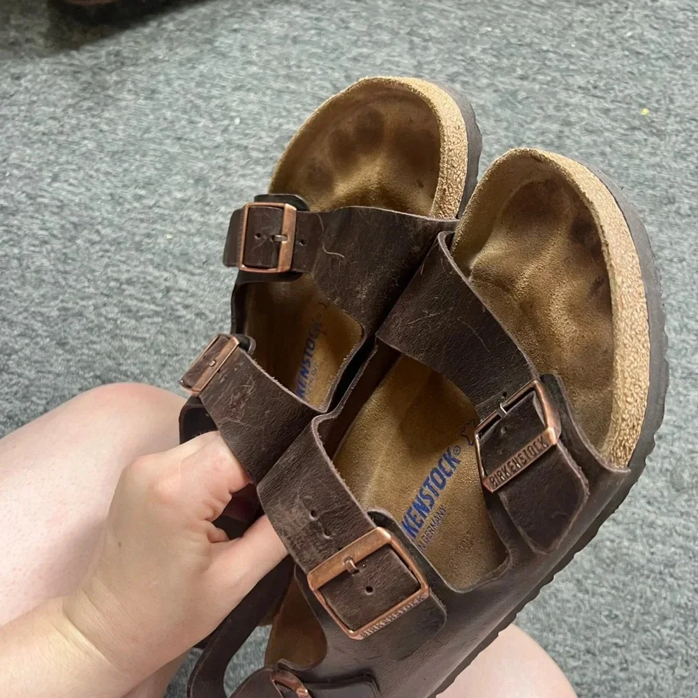 Birkenstock Brown Three-Strap Adjustable Leather Sandal